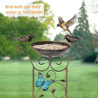 40" Metal Bird Bath, Vintage Outdoor Birdfeeder