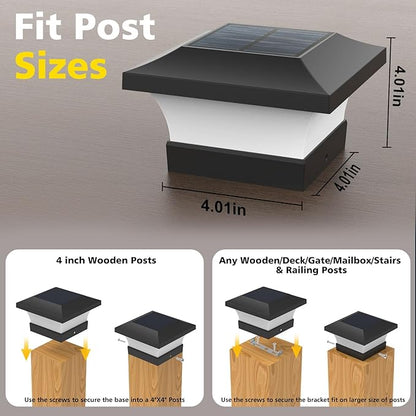 T-SUN Solar Post Lights, Outdoor Waterproof LED Lights for 4x4 Wooden Posts, Deck, Fence, Garden, Mailbox – Eco-Friendly, Made from Recycled Materials, Sustainable Solar Fence Post Light (4 Pack)