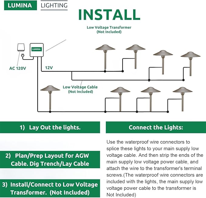 Lumina Lighting® 3W Landscape Lighting 12V Landscape Lights Low Voltage Landscape Path Lights Warm White Waterproof Outdoor Replaceable G4 LED Bulb for Garden Pathway Lawn Yard (Bronze, 8-Pack)