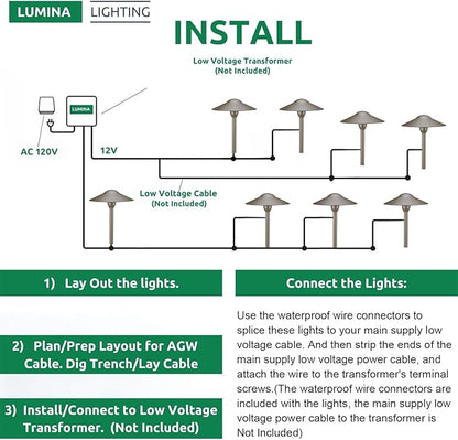 Lumina Lighting® 3W Landscape Lighting 12V Landscape Lights Low Voltage Landscape Path Lights Warm White Waterproof Outdoor Replaceable G4 LED Bulb for Garden Pathway Lawn Yard (Bronze, 8-Pack)
