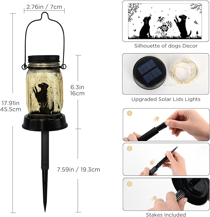 ShangTianFeng Dog Solar Lanterns Mother Day Gift Outdoor Garden Hanging Solar Lights Dog Lover Gifts for Women, Memorial Gifts Fairy Lights for Patio Yard Lawn Outside Decor Lamp