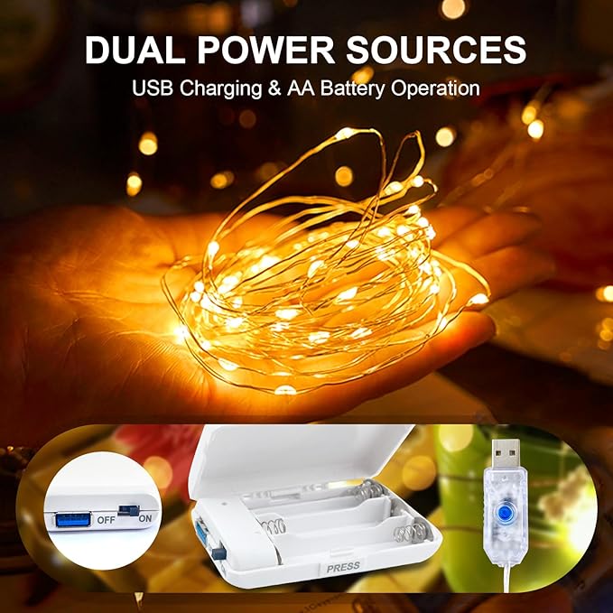 50 LED Christmas Twinkle Lights, 16ft Waterproof for Yard