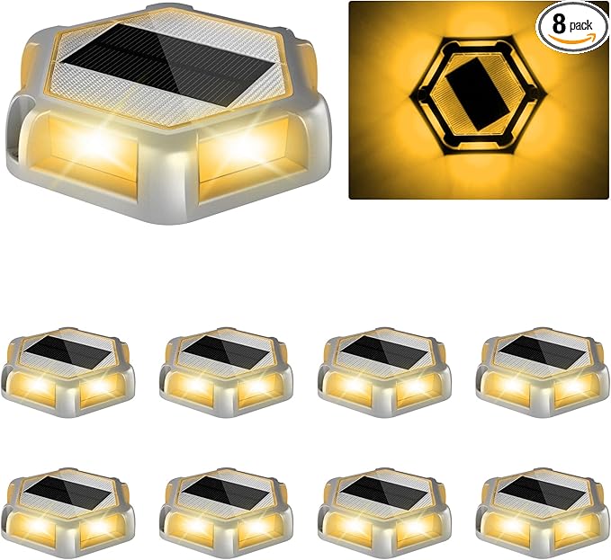8-Pack Solar Deck Lights, Warm White Waterproof LED