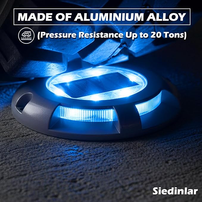 SIEDiNLAR Solar Deck Lights Driveway Dock Light LED Solar Powered Outdoor Waterproof Road Markers for Step Garden Sidewalk Stair Ground Pathway Yard 16 Pack (Blue)