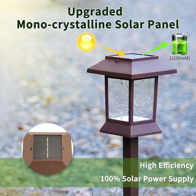 6Pack Solar Pathway Lights Outdoor Waterproof IP65, Solar Lights Outdoor with Hook, Upgraded 1000mAH Battery, Up to 12Hrs, Auto On/Off, Garden Decor for Yard, Driveway, Walkway (LED)