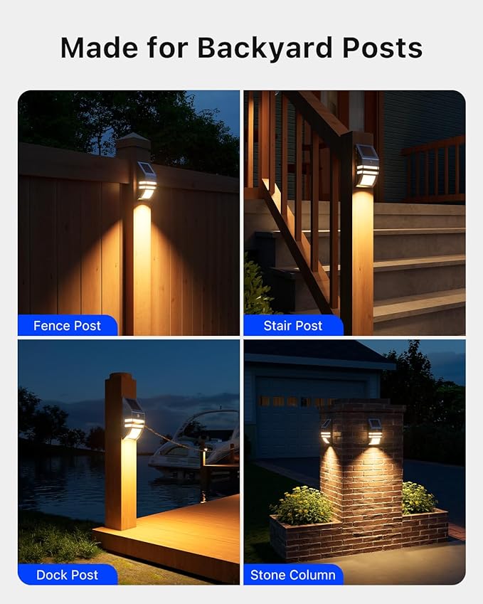 8 Pack Solar Stainless Steel Fence Lights Outdoor Waterproof Motion Sensor Wall Sconce for Backyard Post, Deck, Porch, Stair Rail, Dock, Gate, Walkway, Steps, Patio, Garden, Ambiance Warm Lighting