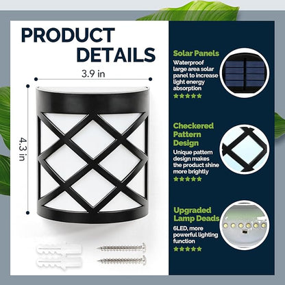 GIGALUMI 8 Pack Solar Fence Light Cold White Porch Solar Powered Decor Outdoor Waterproof Wall Fence Lights for Garden, Yard, Patio, Front Door, Garage