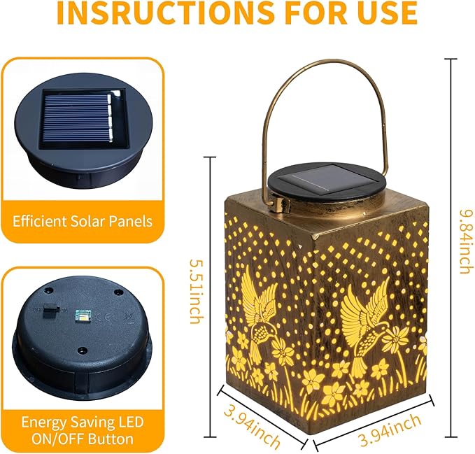 2-Pack Elegant Hummingbird Solar Lanterns for Garden, Waterproof LED
