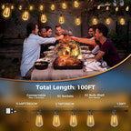 100ft Edison Bulb Patio String Lights, Waterproof