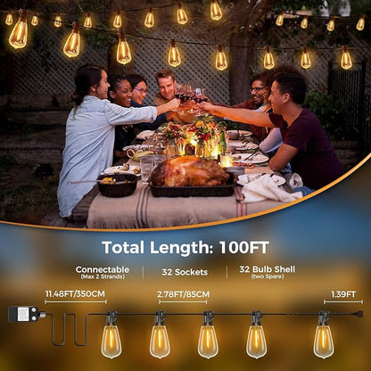 litogo 100 FT LED String Lights for Outside, Waterproof Outdoor Patio Lights with Dimmable Edison Bulbs, Warm White Hanging Light with Timer for Backyard Yard Gazebo Party Tent Garden Tree