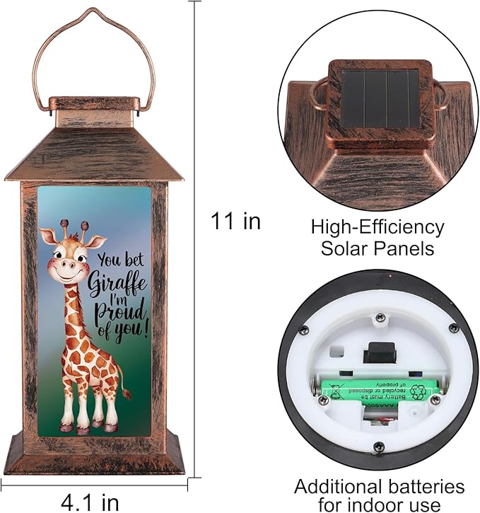 Solar Hanging Lanterns, Bronze, Little Giraffe Pattern, Waterproof, Solar LED, Ideal for Garden Decor, Patio, Lawn, Porch
