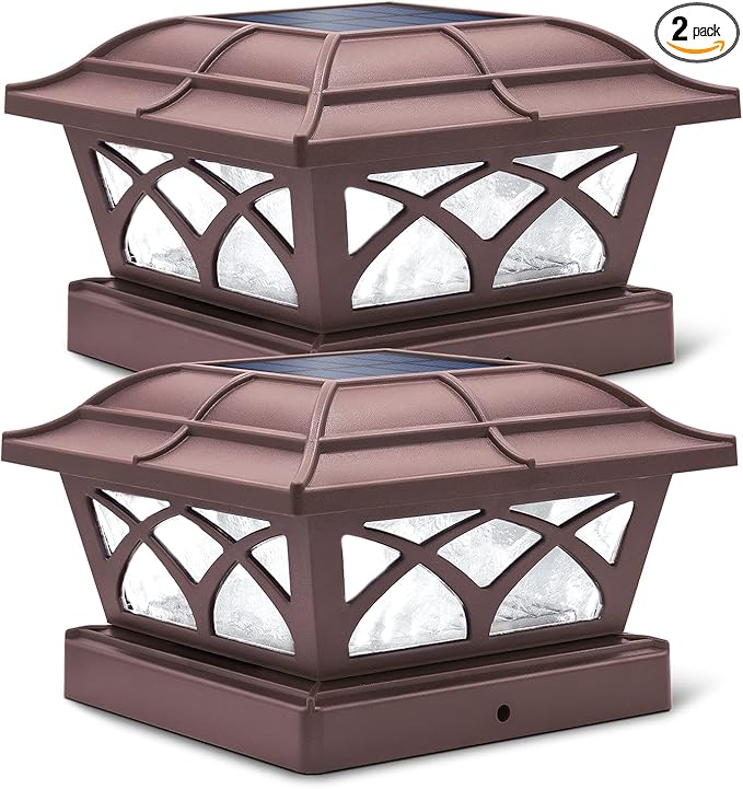 2-Pack Warm White Solar Fence Post Lights, Outdoor LED Caps