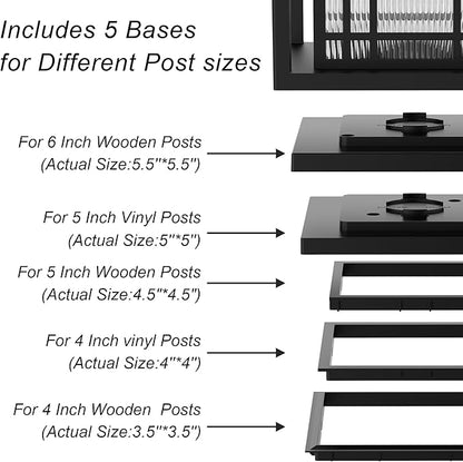 HUYIENO Solar Post Cap Lights Large Outdoor Deck Fence Post Lights 50Lumens Brightness Warm/Bright White Lighing Modes for 4x4 5x5 Vinyl Posts, 4x4 5x5 6x6 Wooden Posts (Black, 1pk)