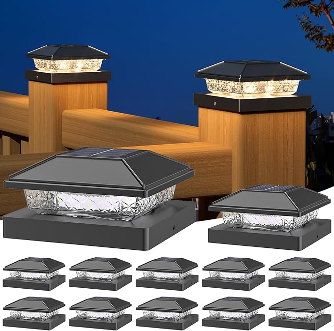 Solar Post Cap Lights 12-Pack, Waterproof LED