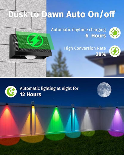 Solar Fence Lights Outdoor Waterproof High Brightness LED Spot Lens Deck Lights 7 Mode Warm & Cool White RGB Solar Powered Wall Lighting Decor for Outside Patio Step Backyard Railing Pool - 24 Pack