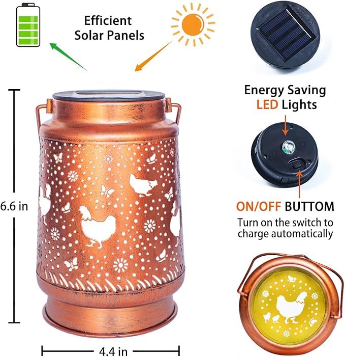 Chicken Solar Lanterns Outdoor Waterproof Hanging Solar Lights Chicken Gifts for Women Men Metal Decorative LED Lanterns for Garden Decor,Yard,Patio,Lawn,Pathway,Landscape