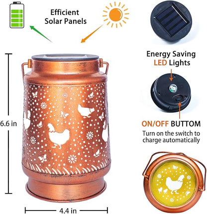 Chicken Solar Lanterns Outdoor Waterproof Hanging Solar Lights Chicken Gifts for Women Men Metal Decorative LED Lanterns for Garden Decor,Yard,Patio,Lawn,Pathway,Landscape