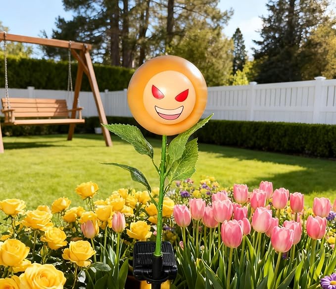 Personified Bobble Face Wind Spinners Sunflower Solar Light Outdoor with Funny Smug Face - Garden Decor, Waterproof Auto-On/Off Pathway, Lawn, Yard Stake Light for Decorations - Single Pack