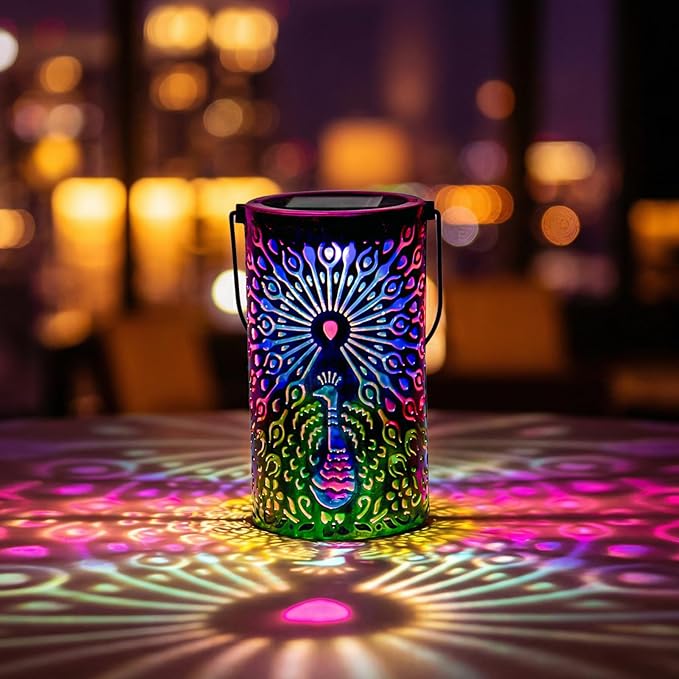 Solar Lanterns Outdoor Waterproof Peacock Decorative Lanterns Birthday Gifts for Women Solar Hanging Lantern for Yard Patio Backyard Porch Decor