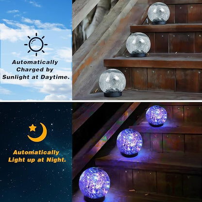 Solar Garden Lights Outdoor Waterproof, 4 Pack 30 LEDs Cracked Glass Ball Light, Ground Landscape Garden Decor, Solar Globe Decorative for Pathway/Patio/Lawn/Yard (Multicolor, 3.9")