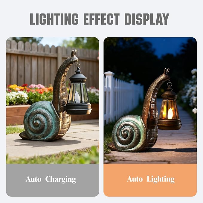 Solar Garden Snail Statue,Garden and Home Decor,Valentines Day Decorations for Patio Yard LawnOrnaments,Unique Housewarming Gifts for Birthday Easter
