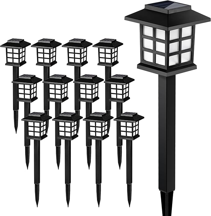 12-Pack Cold White Solar Path Lights, Outdoor Garden LED