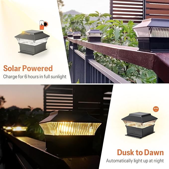8 Pack Solar Post Cap Lights - Classic #1: for Flat Surfaces & 4x4 Vinyl, Also Fits 4x6 Wood (Sits-On-Top), 25 Lumen 3000K Warm White, Outdoor Deck Fence Light, Waterproof, Matte Black