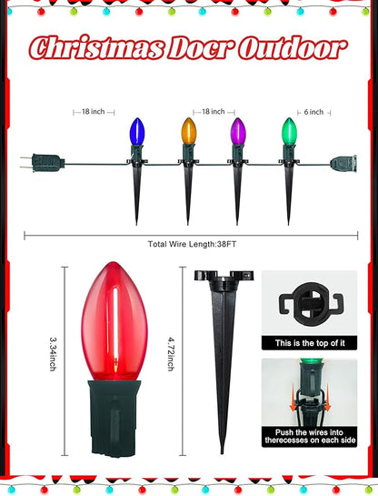 C9 Christmas Pathway Lights Outdoor, 38 Ft 25 LED Multicolor C9 Christmas Lights, Connectable Outdoor Waterproof Walkway Markers Light for Driveway Yard Garden Lawn Xmas Decorations