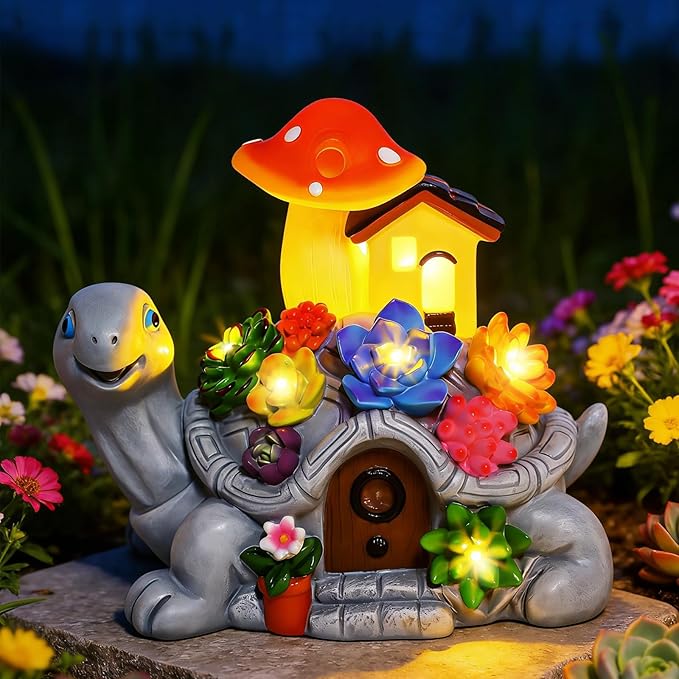 Solar Garden Outdoor Statues Turtle with 8 LED Lights, Shatter-Resistant Resin Tortoise Garden Ornaments for Yard, Patio, Lawn, Balcony, Home, Mom Birthday Gifts for Women Grandma