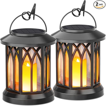 KOOPER 2 Pack Solar Lantern Outdoor Lights, Hanging Solar Lanterns Outdoor Waterproof, Lanterns Decorative Outdoor LED Flickering Flameless Candle Mission Lights for Yard Table Garden (Black)