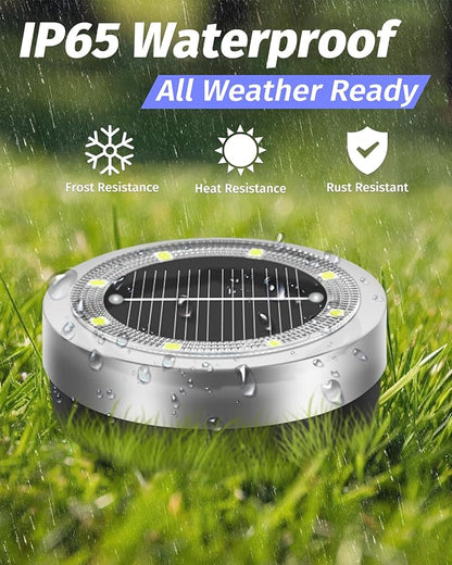 Mini Solar Ground Lights 16 Pack Outdoor IP65 Waterproof Solar Flat Garden Light Solor Powered Disc Pathway Lights for Outside Walkway Yard Landscape Patio Lawn Driveway-Cool White