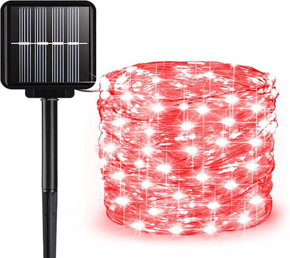 Solar String Lights Outdoor, 33 Feet 100 LEDs 8 Modes Solar Fairy Lights for Outside, Waterproof Outdoor Light for Patio Yard Christmas Tree Halloween Wedding Party Decorations, Red