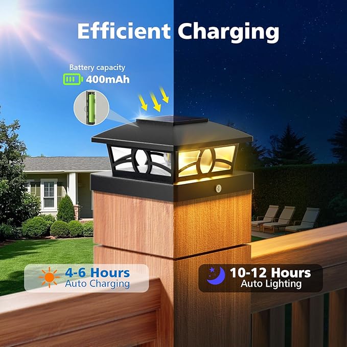 NIORSUN Solar Post Lights Outdoor, Fence Post Solar Lights Warm White Outdoor Waterproof Edison LED Bulbs Garden Patio Fence Deck Decor, 4x4 Wood Vinyl Post Cap Lights, Black 6 Pack