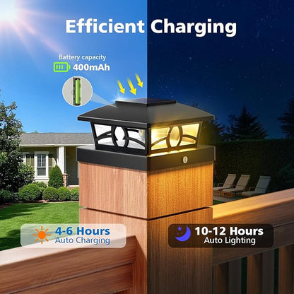 NIORSUN Solar Post Lights Outdoor, Fence Post Solar Lights Warm White Outdoor Waterproof Edison LED Bulbs Garden Patio Fence Deck Decor, 4x4 Wood Vinyl Post Cap Lights, Black 6 Pack