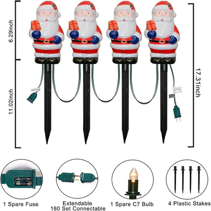 Christmas Decorations Outside, 7Ft Christmas Santa Pathway Stake Lights with 4 C7 Bulbs, Stake, Connectable Waterproof Driveway Markers Lights for Outside Path Garden Decor Holiday Yard Patio