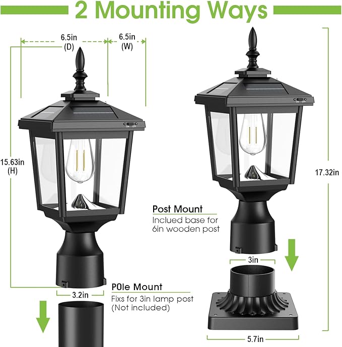 Greluna Solar Post Light Outdoor,2Pack 60 Lumens Dusk to Dawn Lamp Post Light, Solar Powered & Waterproof, Fits 6x6 Wooden Posts, 3 Inch Poles, for Garden, Pathway, Driveway, Fence & Yard（Cool White）