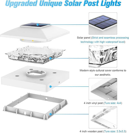 VOLISUN 4x4 Solar Post Cap Light 12pack,Solar Fence - Post Lights Outdoor Waterproof for Wooden/Vinyl Post,White Deck Post Cap Light Solar Powered with Warm White for Garden/Patio/Porch