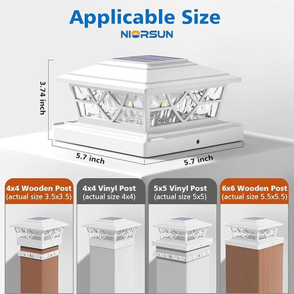 NIORSUN Solar Post Lights Outdoor 4 Pack, 2 Modes LED, Deck Fence Post Solar Lights for 3.5x3.5 4x4 5x5 5.5x5.5 Caps Patio Garden Decoration, White