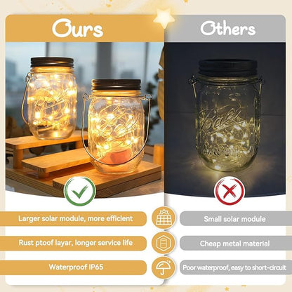 Dracarys 3 Pack Mason Jar Solar Lights Lids, Solar Fairy LED Lights (NO Jars&Hanger), Festival Garden Shed Windows Party Decor Lanterns String Outdoor