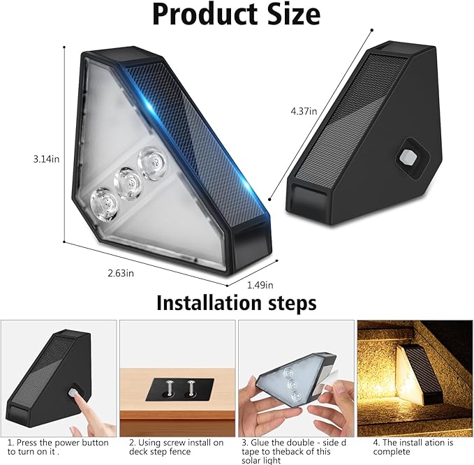 echosari 12 Pack Solar Step Lights for Outside, Ultra Bright Outdoor Stair Lights Auto ON/Off, 2835 SMD LEDs Outdoor Step Lights IP68 Fully Waterproof for Yard Garden Walkways Pathway (Cool White)