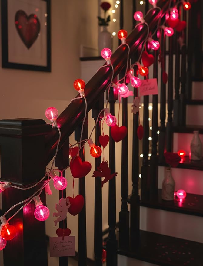 25FT G40 LED Outdoor Valentine's Day String Lights, Red and Pink Valentines Decorations Lights with 27 Shatterproof Globe Bulbs, Hanging Patio Lights for Home Balcony Backyard Garden Party Wedding
