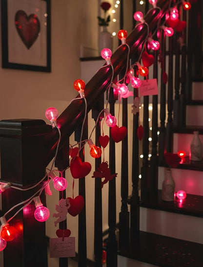 25FT G40 LED Outdoor Valentine's Day String Lights, Red and Pink Valentines Decorations Lights with 27 Shatterproof Globe Bulbs, Hanging Patio Lights for Home Balcony Backyard Garden Party Wedding
