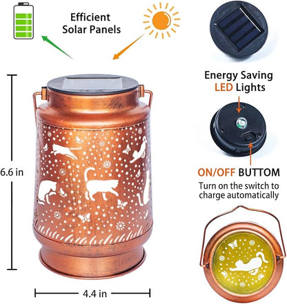 Cat Solar Lanterns Outdoor Waterproof Hanging Solar Lights Cat Gifts for Women Men Metal Decorative LED Cat Lanterns for Garden Decor,Yard,Patio,Lawn,Pathway,Landscape