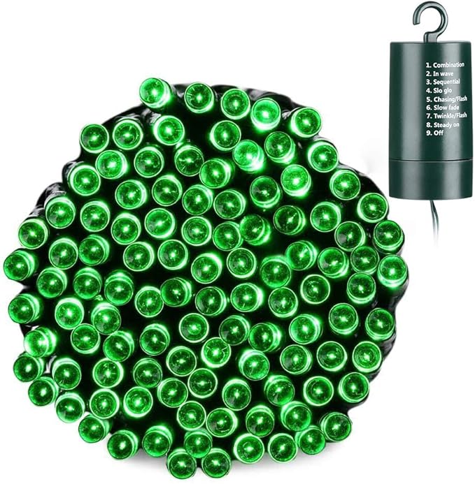Green Christmas Lights, 66ft LED Timer