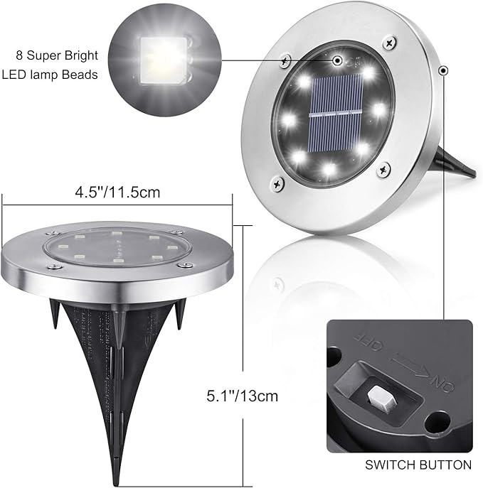 Solar Flat Disk Lights 16-Pack, Waterproof Walkway