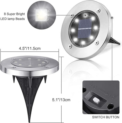 LYHOPE Solar Ground Lights Outdoor, 16 Pack 8 LED Solar Disk Lights Waterproof Garden In-ground Pathway Light Landscape Lighting for Lawn,Yard,Deck,Patio,Walkway (White)
