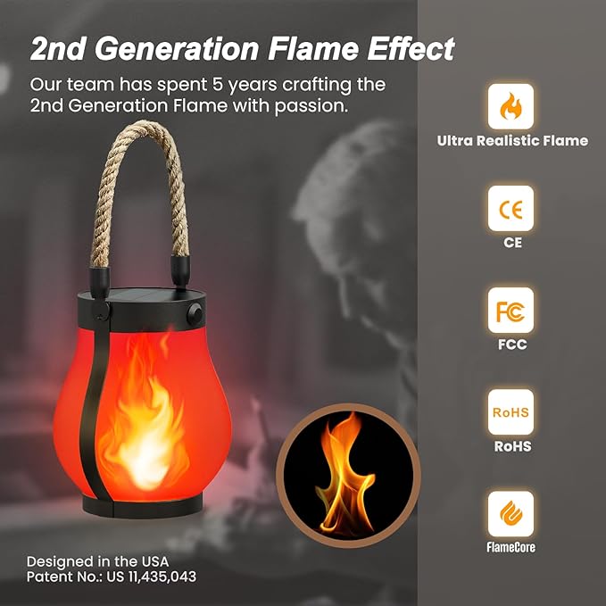 Hompavo Gen2 Solar Lanterns Outdoor with Ultra-Real Flame, Dual Charging (USB/Solar) & 2 Modes - Waterproof Decorative Hanging/Table Lights for Patio Garden Halloween Christmas Decorations, 2/Red