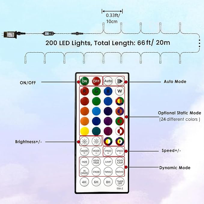Albelt Smart Color Changing Christmas Lights, Christmas Decoration Lights with Remote & Timer, 66 FT 200 LED RGB Twinkle Fairy String Light Waterproof for Indoor Outdoor Easter Xmas Tree Decor