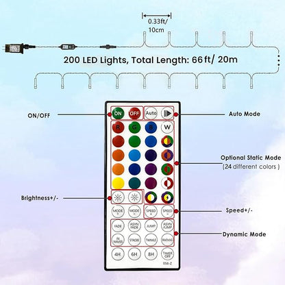 Albelt Smart Color Changing Christmas Lights, Christmas Decoration Lights with Remote & Timer, 66 FT 200 LED RGB Twinkle Fairy String Light Waterproof for Indoor Outdoor Easter Xmas Tree Decor