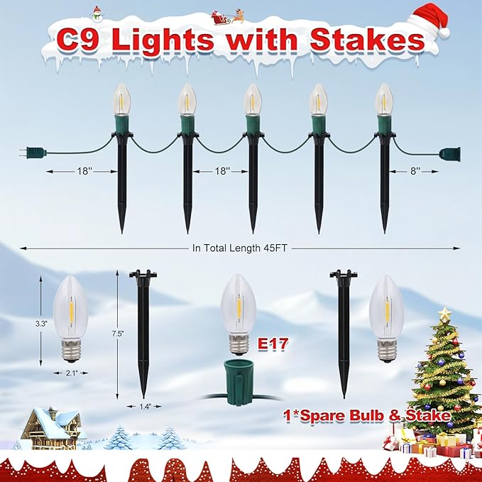 C9 Pathway Lights, 45ft LED Stakes